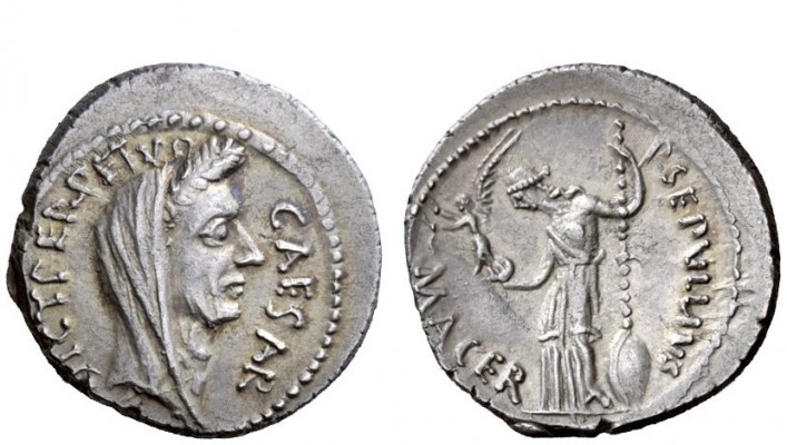 Imperatorial Issues 
 Julius Caesar and P. Sepullius Macer. Denarius February 4...