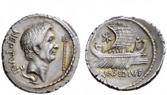 Imperatorial Issues 
 Sextus Pompeius and Q. Nasidius. Denarius, mint moving with Sextus Pompey in Sicily in 44-43 or 42-38, AR 3.81 g. NEPTVNI Bare ...