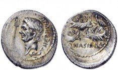 Imperatorial Issues 
 Sextus Pompeius and Q. Nasidius. Denarius, mint moving with Sextus Pompey in Sicily in 44-43 or 42-38, AR 3.80 g. NEPTVNI Bare ...