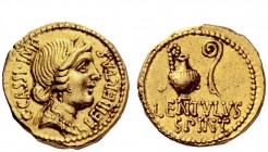 Imperatorial Issues 
 C. Cassius Longinus with Lentulus Spinther. Aureus, mint moving with Cassius (probably Smyrna) 43-42, AV 8.21 g. C·CASSI·IMP – ...