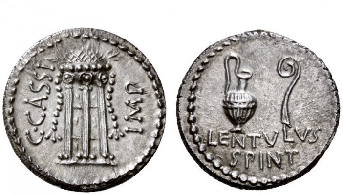 Imperatorial Issues 
 C. Cassius Longinus and Brutus with Lentulus Spint. Denar...
