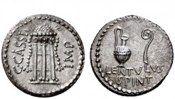 Imperatorial Issues 
 C. Cassius Longinus and Brutus with Lentulus Spint. Denarius, mint moving with Brutus and Cassius 43-42, AR 4.01 g. C·CASSI – I...