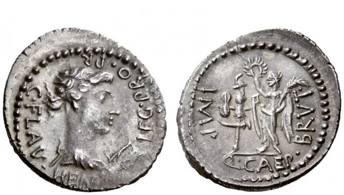 Imperatorial Issues 
 Q. Caepio Brutus and C. Flavius Hemic. Denarius, military...