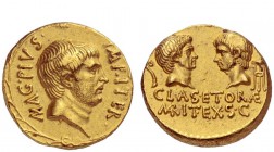 Imperatorial Issues 
 Sextus Pompeius. Aureus, Sicily 37-36, AV 8.13 g. MAG·PIVS· – IMP·ITER Bearded and bare head of Sextus Pompeius r.; all within ...