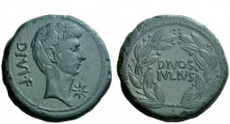 Imperatorial Issues 
 Octavianus. Bronze, Italy 38, Æ 19.97 g. DIVI·F Bare head of Octavian r. with slight beard; below chin, eight-rayed star. Rev. ...
