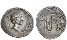 Imperatorial Issues 
 Octavianus. Denarius, mint moving with Octavian 37, AR 4.03 g. IMP·CAESAR· – DIVI·F·III·VIR·ITER ·R·P·C Bare head of Octavian r...
