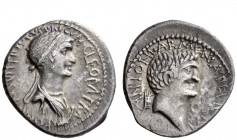 Imperatorial Issues 
 Marcus Antonius and Cleopatra. Denarius, uncertain mint in the East (Chalcis ?) 34, AR 3.98 g. CLEOPATRAE – REGINAE·REGVM·FILIO...
