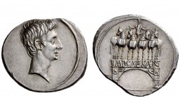 The Roman Empire 
 Issues related to the Victory in the Battle of Actium 
 Denarius, Brundisium or Rome Autumn 30-Summer 29 BC, AR 3.86 g. Bare head...