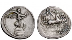 The Roman Empire 
 Issues related to the Victory in the Battle of Actium 
 Denarius, Brundisium or Roma Autumn 30 BC, AR 3.48 g. Victory standing r....