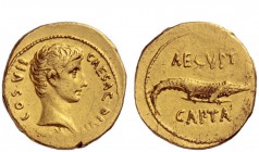 The Roman Empire 
 Issues related to the Victory in the Battle of Actium 
 Aureus, uncertain Eastern mint early-mid January 27 BC, AV 8.15 g. CAESAR...