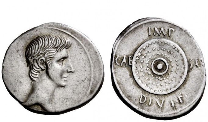 The Roman Empire 
 Octavian as Augustus, 27 BC – 14 AD 
 Denarius, uncertain m...
