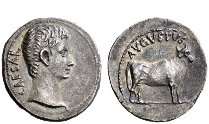The Roman Empire 
 Octavian as Augustus, 27 BC – 14 AD 
 Denarius, Samos (?) c...