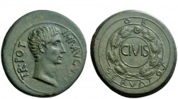 The Roman Empire 
 OB CIVIS SERVATOS – CL V – SIGNIS RECEPTIS 
 Sestertius, uncertain mint in Syria after 23 BC, Æ 25.98 g. IMP AVGVS[T] – TR POT Ba...
