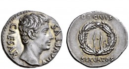 The Roman Empire 
 OB CIVIS SERVATOS – CL V – SIGNIS RECEPTIS 
 Denarius, Colonia Patricia (?) circa 19 BC, AR 3.85 g. CAESAR – AVGVSTVS Bare head r...