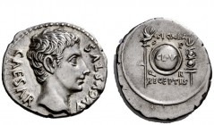 The Roman Empire 
 OB CIVIS SERVATOS – CL V – SIGNIS RECEPTIS 
 Denarius, Colonia Patricia (?) circa 19 BC, AR 3.73 g. CAESAR – AVGVSTVS Bare head r...