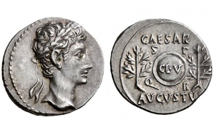 The Roman Empire 
 OB CIVIS SERVATOS – CL V – SIGNIS RECEPTIS 
 Denarius, Caes...