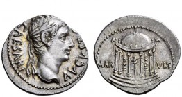 The Roman Empire 
 OB CIVIS SERVATOS – CL V – SIGNIS RECEPTIS 
 Denarius, Colonia Patricia (?) circa 18 BC, AR 3.97 g. CAESARI – AVGVSTO Laureate he...