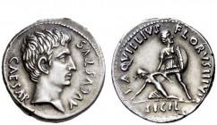 The Roman Empire 
 OB CIVIS SERVATOS – CL V – SIGNIS RECEPTIS 
 L. Aquillius Florus. Denarius circa 19 BC, AR 3.80 g. CAESAR – AVGVSTVS Bare head r....