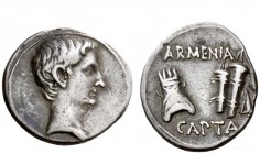 The Roman Empire 
 Armenia Capta Issues 
 Denarius, Pergamum circa 19-18 BC, AR 3.52 g. Bare head r. Rev. ARMENIA / CAPTA Tiara on l. and bow case w...