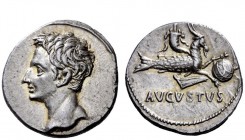 The Roman Empire 
 Armenia Capta Issues 
 Denarius, Colonia Patricia circa July 18-17/16, AR 3.91 g. Bare head l. Rev. Capricorn r., holding globe o...