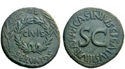 The Roman Empire 
 Armenia Capta Issues 
 C. Asinius Gallus. Sestertius 16 BC, Æ 21.96 g. CIVIS within wreath flanked by two laurel branches; above,...