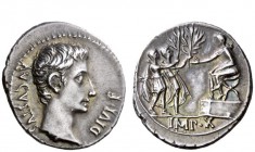 The Roman Empire 
 Armenia Capta Issues 
 Denarius, Lugdunum 15-13 BC, AR 3.82 g. AVGVSTVS – DIVI·F Bare head r. Rev. Two soldiers (or Drusus and Ti...
