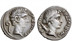 The Roman Empire 
 Dynastic Issues of Augustus 
 L. Marius C.f. Tromentina. Denarius 13 BC, AR 3.91 g. AVGVSTVS Bare head of Augustus r.; behind, li...