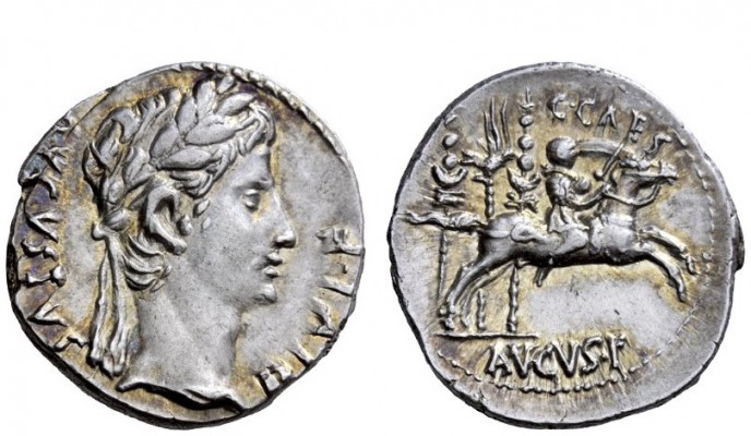 The Roman Empire 
 Dynastic Issues of Augustus 
 Denarius, Lugdunum 8 BC, AR 3...
