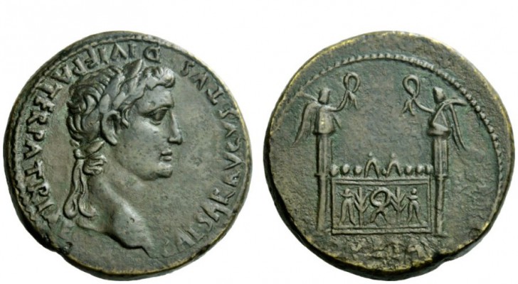 The Roman Empire 
 Dynastic Issues of Augustus 
 Sestertius, Lugdunum circa 9-...