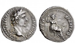 The Roman Empire 
 Dynastic Issues of Augustus 
 Denarius, Lugdunum 13-14 AD, AR 3.84 g. CAESAR AVGVSTVS – DIVI F PATER PATRIAE Laureate head r. Rev...