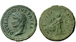 The Roman Empire 
 Dynastic Issues of Augustus 
 Divus Augustus . Dupondius 80-81 AD, Æ 14.31 g. DIVVS AVGVSTVS PATER Radiate head l. Rev. IMP T VES...