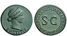 The Roman Empire 
 In the name of Livia, wife of Augustus 
 Dupondius 21-22, Æ 14.79 g. IVSTITIA Diademed and draped bust of Livia as Iustitia r. Re...