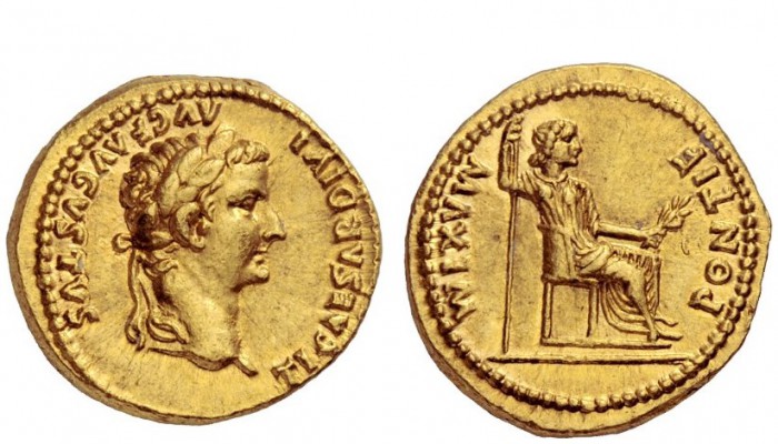 The Roman Empire 
 Tiberius augustus, 14 – 37 
 Aureus, Lugdunum 14-37, AV 7.6...