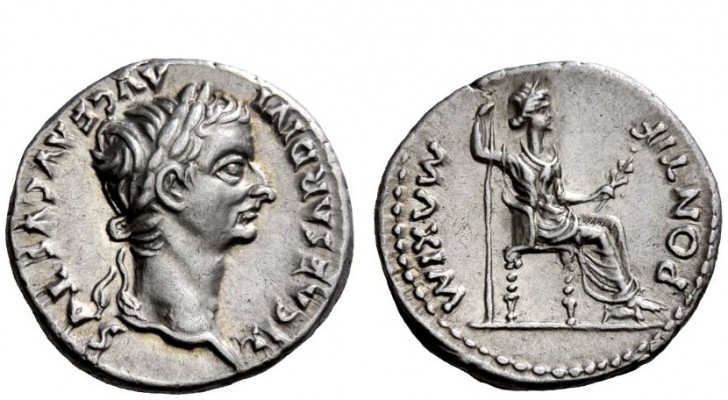 The Roman Empire 
 Tiberius augustus, 14 – 37 
 Denarius, Lugdunum 14-37, AR 3...