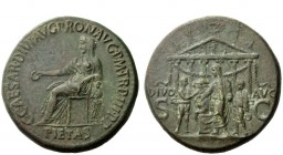 The Roman Empire 
 Gaius, 37 – 41 
 Sestertius 39-40, Æ 28.40 g. C CAESAR DIVI AVG PRON AVG P M TR P III P P Pietas, veiled and draped, seated l., h...