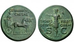 The Roman Empire 
 In the name of Germanicus, father of Gaius 
 Dupondius 37-41, Æ 16.32 g. GERMANICVS / CAESAR Germanicus, bareheaded and cloaked, ...
