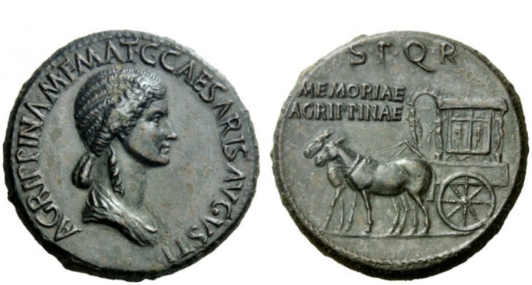 The Roman Empire 
 In the name of Agrippina Senior, mother of Gaius 
 Sesterti...