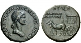 The Roman Empire 
 In the name of Agrippina Senior, mother of Gaius 
 Sestertius circa 37-41, Æ 28.38 g. AGRIPPINA·M·F·MAT·C·CAESARIS·AVGVSTI Draped...