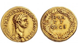 The Roman Empire 
 Claudius, 41 – 54 
 Aureus 49-50, AV 7.80 g. TI CLAVD CAESAR·AVG P·M·TR·P·VIIII IMP·XVI Laureate head r. Rev. S P Q R / P P / OB ...