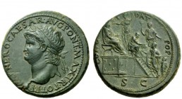 The Roman Empire 
 Nero augustus, 54 – 68 
 Sestertius, Lugdunum circa 66, Æ 25.42 g. IMP NERO CAESAR AVG PONT MAX TR POT P P Laureate head l. with ...