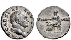The Roman Empire 
 Vespasian, 69 – 79 
 Denarius, July-December 71, AR 3.49 g. IMP CAES VESP – AVG PM Laureate head r. Rev. PON – MAX Roma seated l....