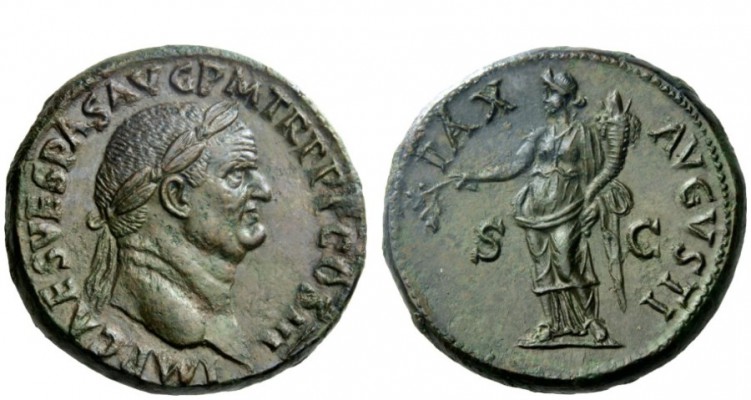 The Roman Empire 
 Vespasian, 69 – 79 
 Sestertius 71, Æ 26.69 g. IMP CAES VES...