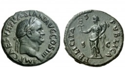 The Roman Empire 
 Vespasian, 69 – 79 
 As 72-73, Æ 10.94 g. IMP CAES VESPASIAN AVG COS IIII Laureate head of Vespasian r. Rev. FELICITA – S – PVBLI...