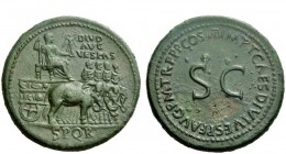 The Roman Empire 
 Vespasian, 69 – 79 
 Divus Vespasianus. Sestertius 80-81, Æ 27.37g. DIVO / AVG / VESPAS Seated statue of Divus Vespasian, holding...