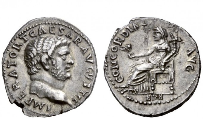 The Roman Empire 
 Titus caesar, 69 – 79 
 Denarius, Ephesus, 71, AR 2.99 g. I...