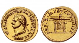 The Roman Empire 
 Titus augustus, 79 – 81. The Atonement Series 
 Aureus 1st January-30th June 80, AR 7.29 g. IMP TITVS CAES VESPASIAN AVG P M Laur...