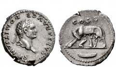 The Roman Empire 
 The Mythical Founding of Rome 
 Denarius 77-78, AR 3.44 g. CAESAR AVG F DOMITIANVS Laureate head r. Rev. She-wolf suckling twins;...