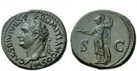 The Roman Empire 
 The Mythical Founding of Rome 
 As 80-81, Æ 12.84 g. CAES DIVI VESP F DOMITIAN COS VII Laureate head l. Rev. Minerva standing l.,...