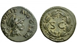 The Roman Empire 
 Domitian augustus, 81 – 96 
 Quadrans circa 84-85, Æ 2.24 g. IMP DOMIT AVG GERM Helmeted head of Minerva r. Rev. S C within laure...