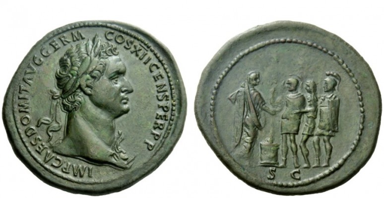The Roman Empire 
 Domitian augustus, 81 – 96 
 Sestertius 86, Æ 25.15 g. IMP ...